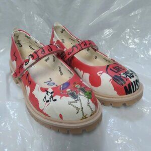 Goby Women's Size 36 US 6 "LIFE IS MUSIC" Mary Jane Shoes Red/White/Black  s7071